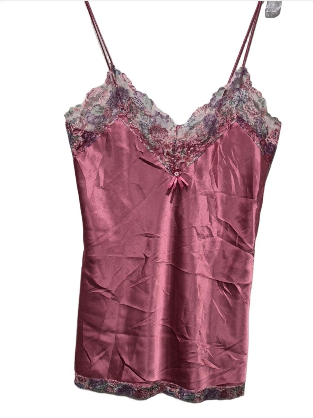 Vintage 90s Undercover Wear Pink Satin & Pastel Floral Lace Slip Dress Cami M